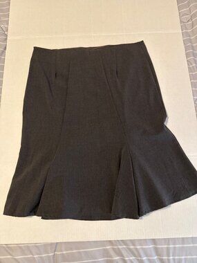 Vintage Women's Grey Pencil Skirt Solid Office Professional Paneled Flare Skirt